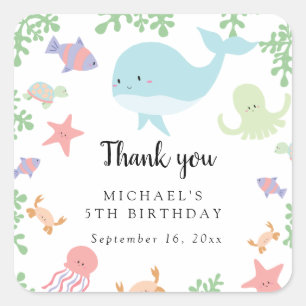Unter dem Meer Geburtstag Niedlich Kawaii Vielen D Quadratischer Aufkleber
