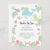 Unter dem Meer Geburtstag Niedliche Pastellwale In Postkarte (Vorne/Hinten)
