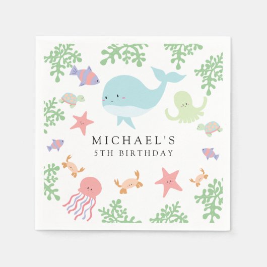 Unter dem Meer Geburtstag Niedlicher Kawaii Ocean  Serviette (Vorderseite)