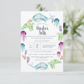 Unter dem Meer Geburtstag | Ocean Critter Wasserfa Einladung (Stehend Vorderseite)