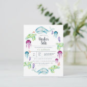 Unter dem Meer Geburtstag | Ocean Critter Wasserfa Einladung (Stehend Vorderseite)