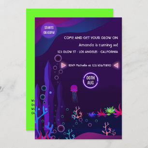 Unter dem Meer Glow Geburtstagsparty Einladung