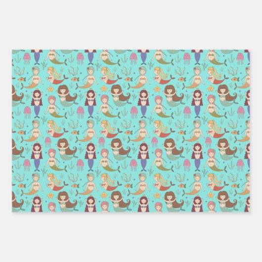 Unter dem Meer glückliche Meerjungfrau tut, was di Geschenkpapier Set (Vorderseite)