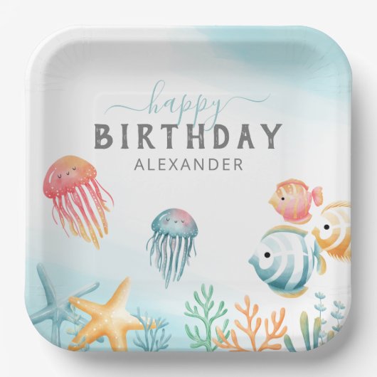 Unter dem Meer glücklicher Geburtstag Pappteller (Vorderseite)