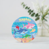 Unter dem Meer, Hai 4. Geburtstag Party Einladung (Stehend Vorderseite)