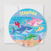 Unter dem Meer, Hai 4. Geburtstag Party Einladung (Vorderseite)