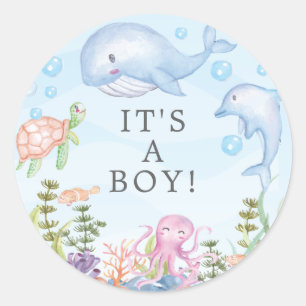 Unter dem Meer ist es ein Boy-Gefallen-Sticker Runder Aufkleber