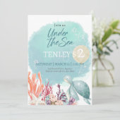 Unter dem Meer, JEDES ALTER, essbar, Splash Einladung (Stehend Vorderseite)