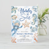 Unter dem Meer! Junge Niedlich Ocean 10. Geburtsta Einladung (Stehend Vorderseite)