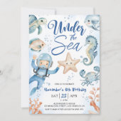 Unter dem Meer! Junge Niedlich Ocean 6. Geburtstag Einladung (Vorderseite)