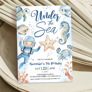 Unter dem Meer! Junge Niedlich Ocean 7. Geburtstag Einladung