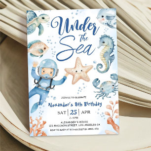 Unter dem Meer! Junge Niedlich Ocean 9. Geburtstag Einladung