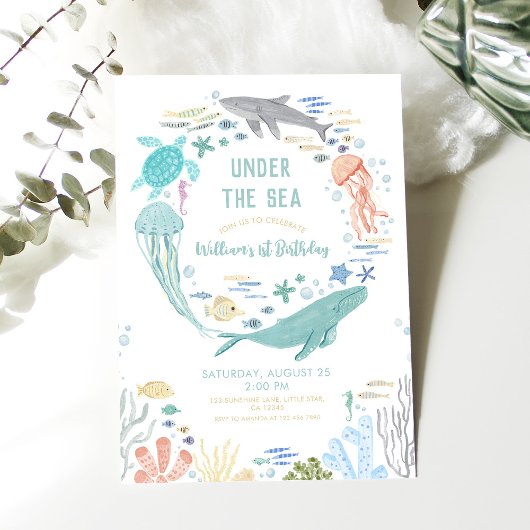 Unter dem Meer Jungs 1. Geburtstag Einladung
