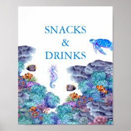 Unter dem Meer Kinderdusche Snacks und Getränke Poster