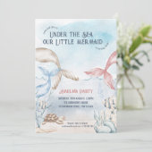 Unter dem Meer Kleine Meerjungfrau Wasserfarbe Geb Einladung (Stehend Vorderseite)