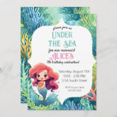 Unter dem Meer kleine Meerjungfrau zum Geburtstag  Einladung (Vorne/Hinten)