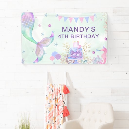 Unter dem Meer Lila Aquamarine Meerjungfrau Geburt Banner (Insitu)