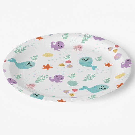 Unter dem Meer Lila Babydusche Fisch Wasser Pappteller (Schrägansicht)