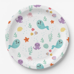 Unter dem Meer Lila Babydusche Fisch Wasser Pappteller