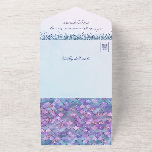 Unter dem Meer Lila Meerjungfrau Babydusche All In One Einladung (Außenbereich)