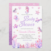 Unter dem Meer lila niedliche Babydusche Einladung (Vorne/Hinten)