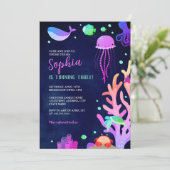 Unter dem Meer Mädchen Geburtstagsparty Einladung (Stehend Vorderseite)