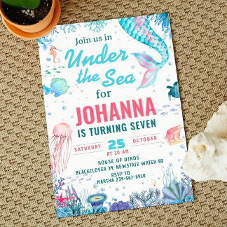 Unter dem Meer Meerjungfrau Geburtstagspartei Einl Einladung