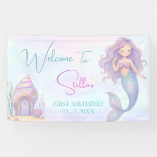 Unter dem Meer Meerjungfrau Lila Mädchen 1. Geburt Banner