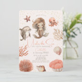 Unter dem Meer Meerjungfrau Meer Rosa Mädchen 1. G Einladung (Stehend Vorderseite)