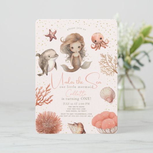 Unter dem Meer Meerjungfrau Meer Rosa Mädchen 1. G Einladung (Stehend Vorderseite)