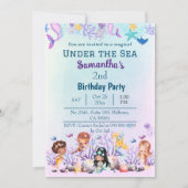 Unter dem Meer Meerjungfrau niedlichen Kinder blau Einladung (Vorderseite)
