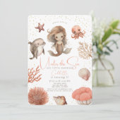 Unter dem Meer Meerjungfrau Wasser Farbe Geburtsta Einladung (Stehend Vorderseite)