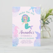 unter dem Meer Mermaid Birthday Einladung (Stehend Vorderseite)