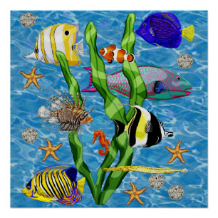 Unter dem Meer mit tropischen Fischen Poster