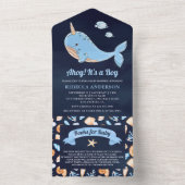 Unter dem Meer Narwhal Navy Blue Baby Dusche All In One Einladung (Innen Boden)