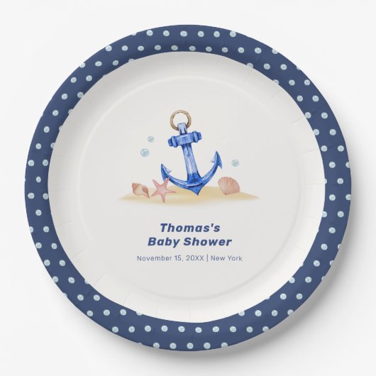 Unter dem Meer Nautical Anchor Boy Baby Dusche Pappteller (Vorderseite)