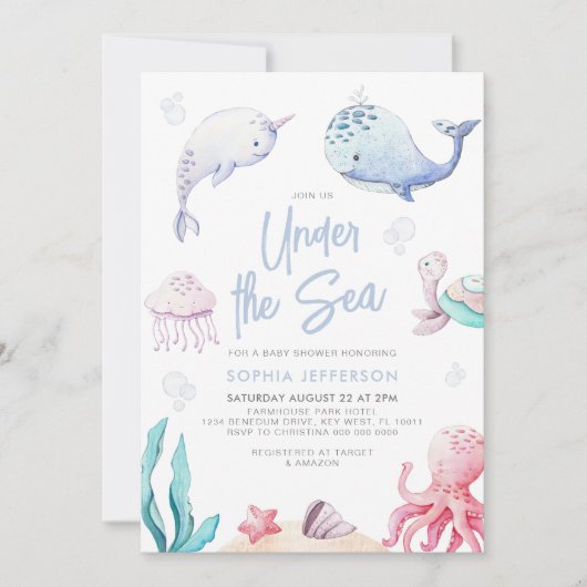 Unter dem Meer Nautical Baby Shower Einladung (Vorderseite)