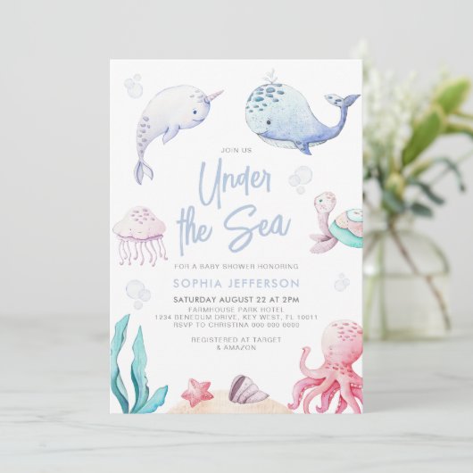 Unter dem Meer Nautical Baby Shower Einladung (Stehend Vorderseite)