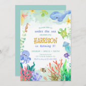 Unter dem Meer Nautical Whale Turtle Birthday Invi Einladung (Vorne/Hinten)