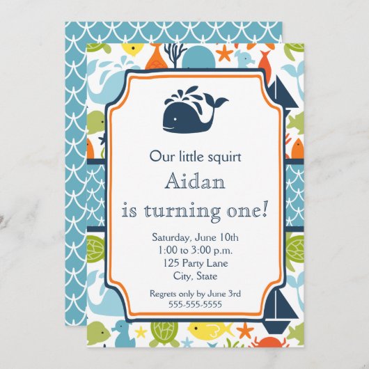 Unter dem Meer, nautischer Geburtstag Einladung (Vorne/Hinten)