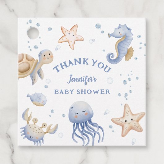 Unter dem Meer! Niedlich Blue Boy Baby Dusche Geschenkanhänger (Vorderseite)