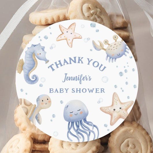 Unter dem Meer! Niedlich Blue Boy Baby Dusche Runder Aufkleber