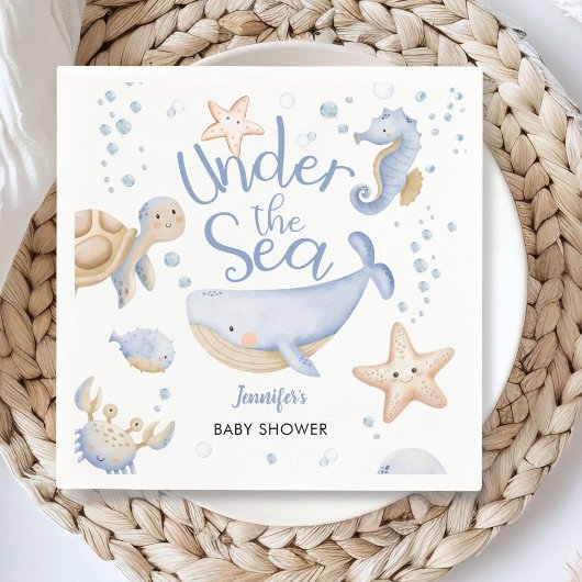 Unter dem Meer! Niedlich Blue Boy Baby Dusche Serviette