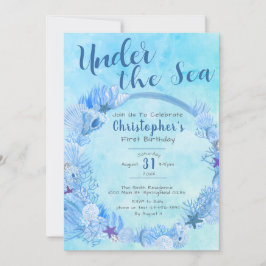 Unter dem Meer Niedlich Blue Boy's 1. Geburtstag P Einladung