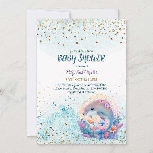 Unter dem Meer Niedliche Dolphin-Kinderdusche Einladung (Vorderseite)