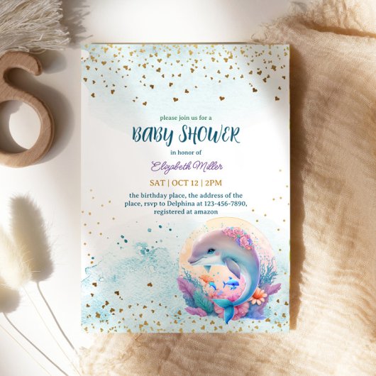 Unter dem Meer Niedliche Dolphin-Kinderdusche Einladung