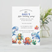 Unter dem Meer Niedliche nautische Boys Geburtstag Einladung (Stehend Vorderseite)