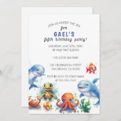 Unter dem Meer Niedliche nautische Boys Geburtstag Einladung (Vorne/Hinten)