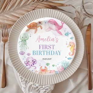 Unter dem Meer Niedliche Ozeantiere zum Geburtstag Pappteller
