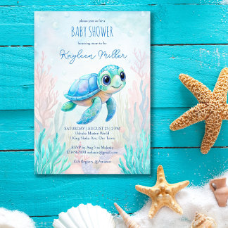Unter dem Meer niedliche Schildkröte Aqua Blue Bab Einladung